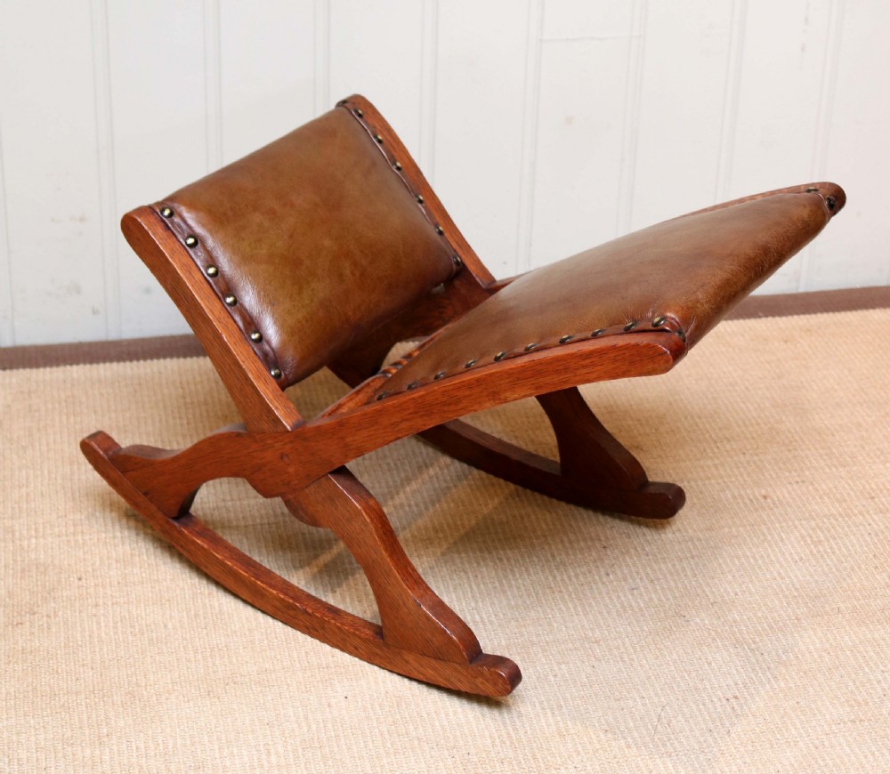 Oak And Leather Rocking Footstool View VI