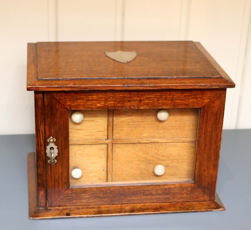 Edwardian Oak Table Top Collectors Box 