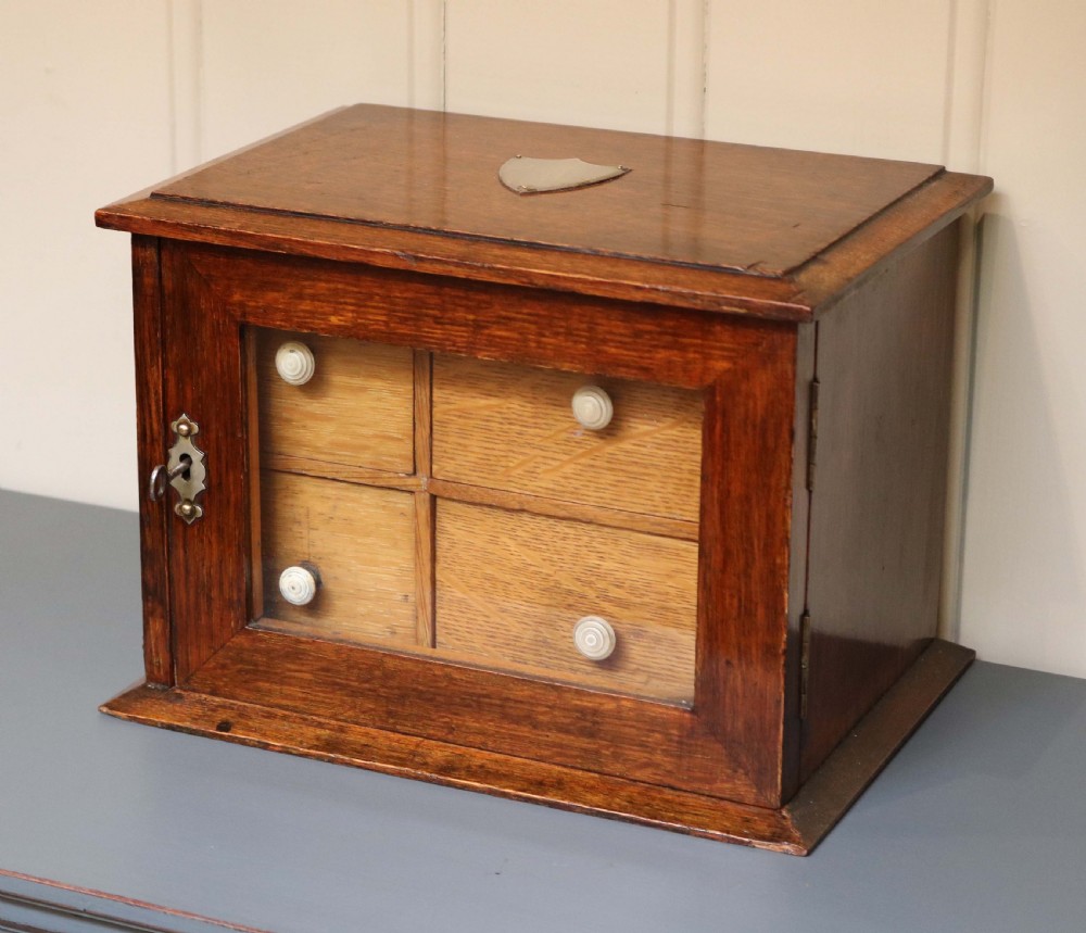 Edwardian Oak Table Top Collectors Box  View II