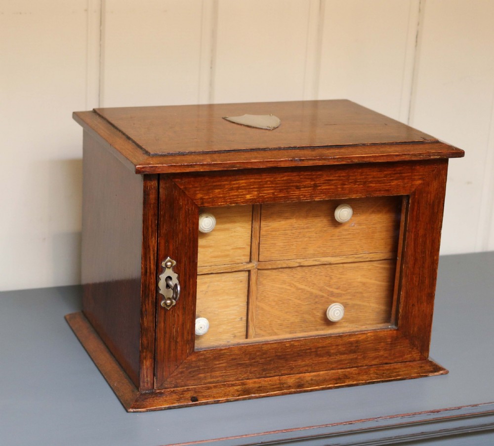 Edwardian Oak Table Top Collectors Box  View III