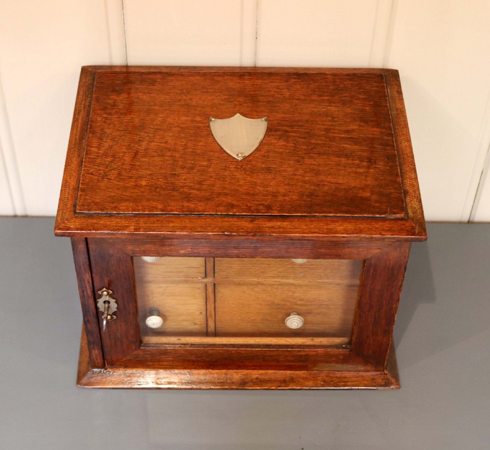 Edwardian Oak Table Top Collectors Box  View IV