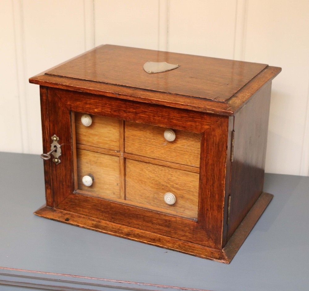 Edwardian Oak Table Top Collectors Box  View VI