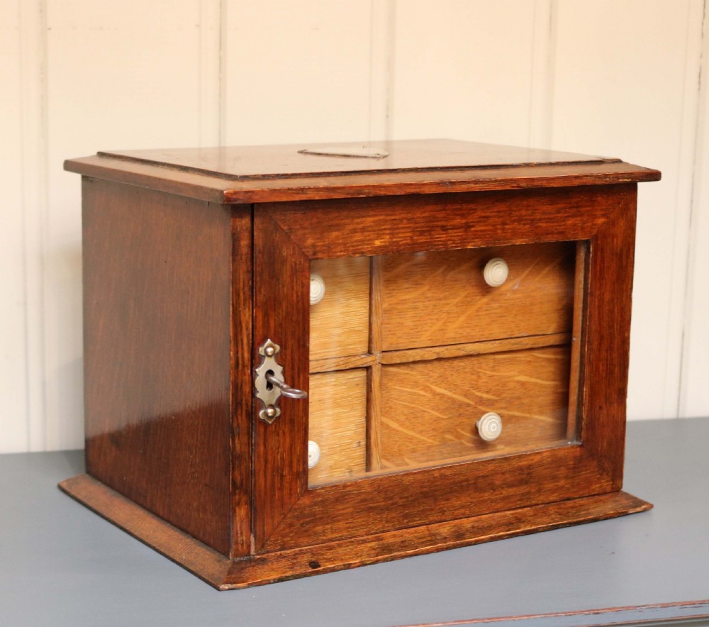 Edwardian Oak Table Top Collectors Box  View VII