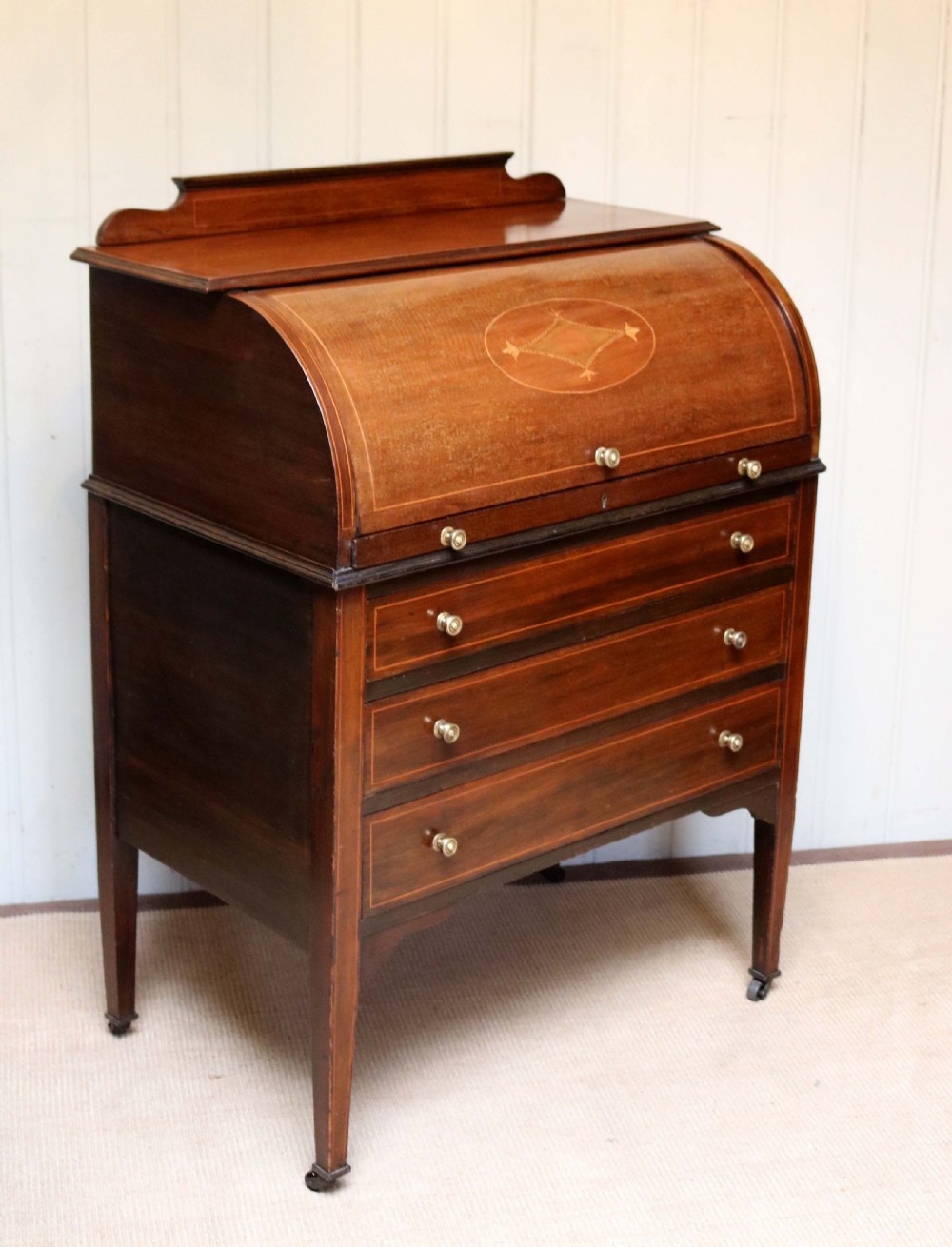 Edwardian Mahogany Roll Top Bureau  View II