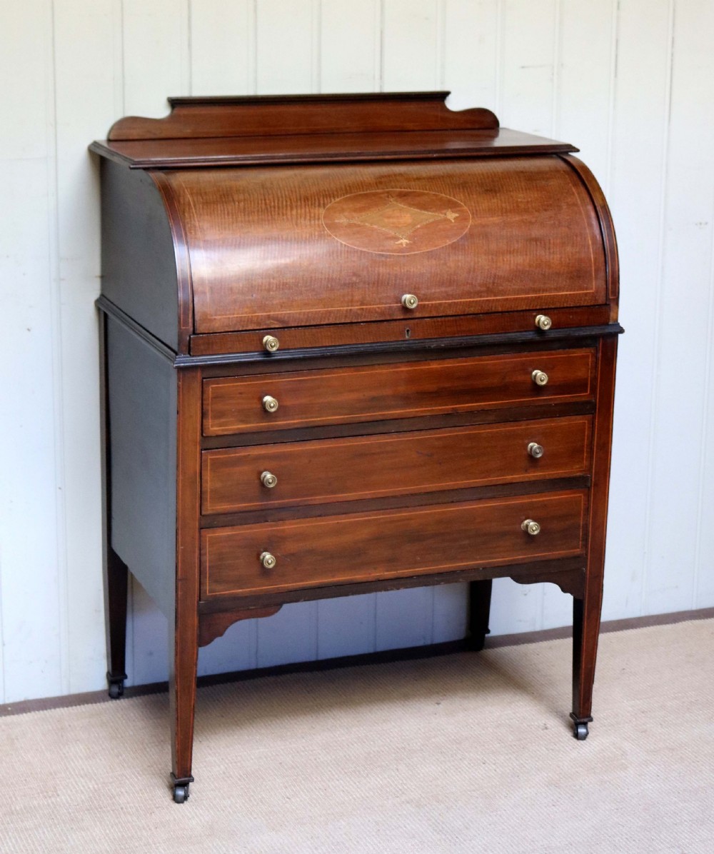 Edwardian Mahogany Roll Top Bureau  View VIII