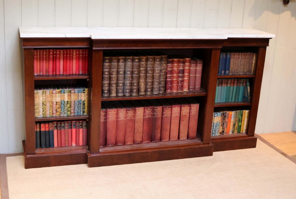 Large Mahogany Breakfront Marble Top Open Bookcase View III