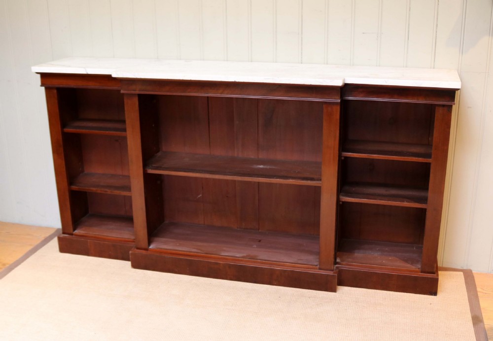 Large Mahogany Breakfront Marble Top Open Bookcase View IV