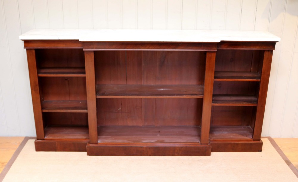 Large Mahogany Breakfront Marble Top Open Bookcase View VI
