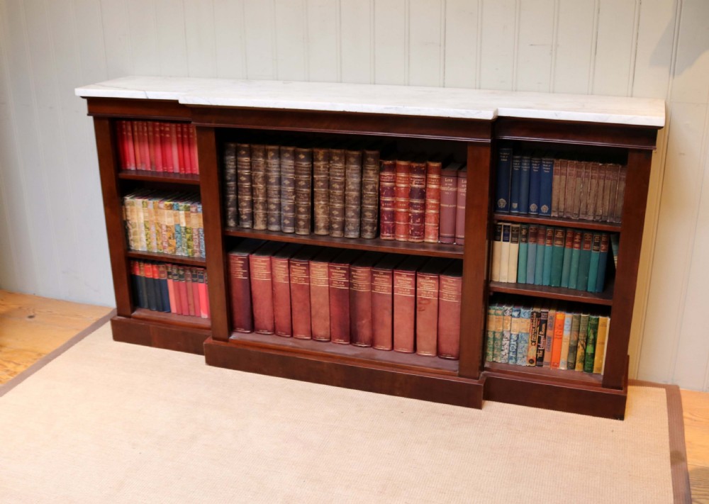Large Mahogany Breakfront Marble Top Open Bookcase View VII