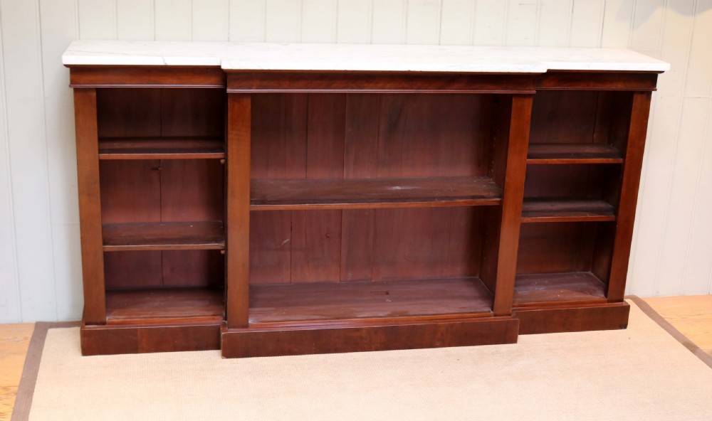 Large Mahogany Breakfront Marble Top Open Bookcase View VIII