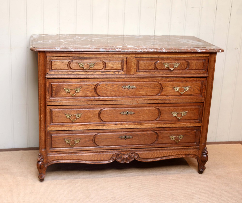 French Oak Marble Top Chest Of Drawers