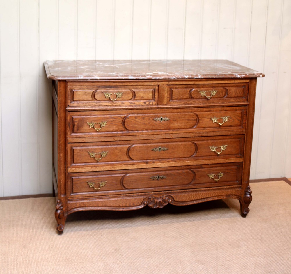 French Oak Marble Top Chest Of Drawers View II