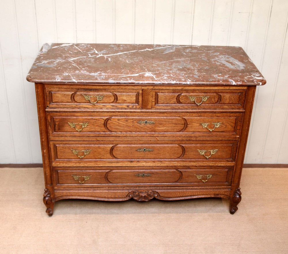 French Oak Marble Top Chest Of Drawers View III