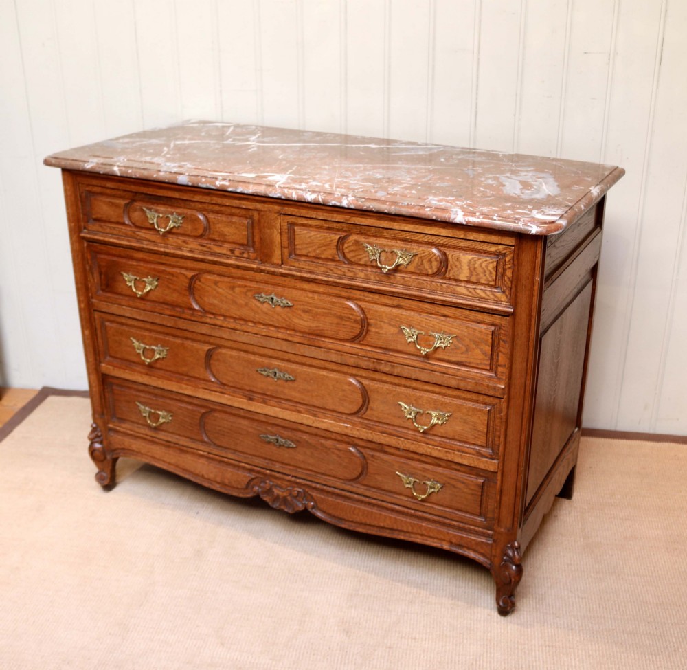 French Oak Marble Top Chest Of Drawers View V