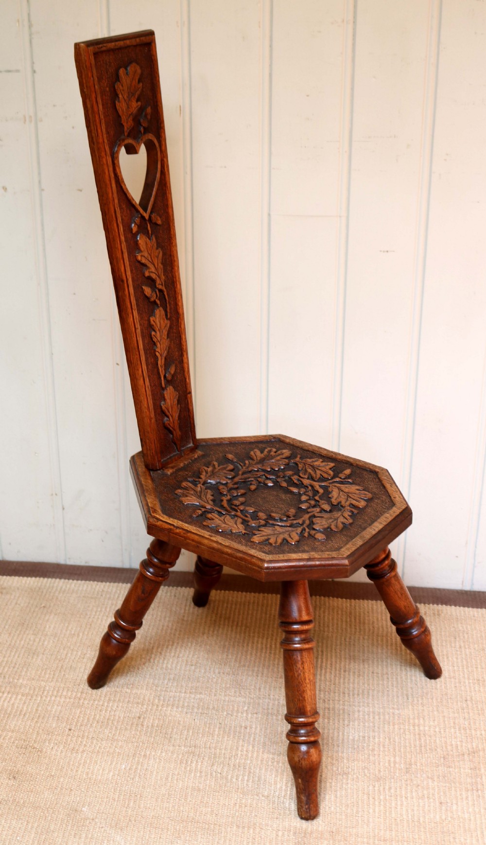 Arts And Crafts Carved Oak Spinning Chair 