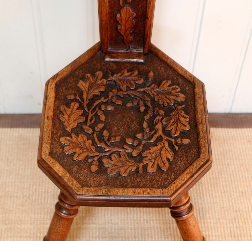 Arts And Crafts Carved Oak Spinning Chair  View IV