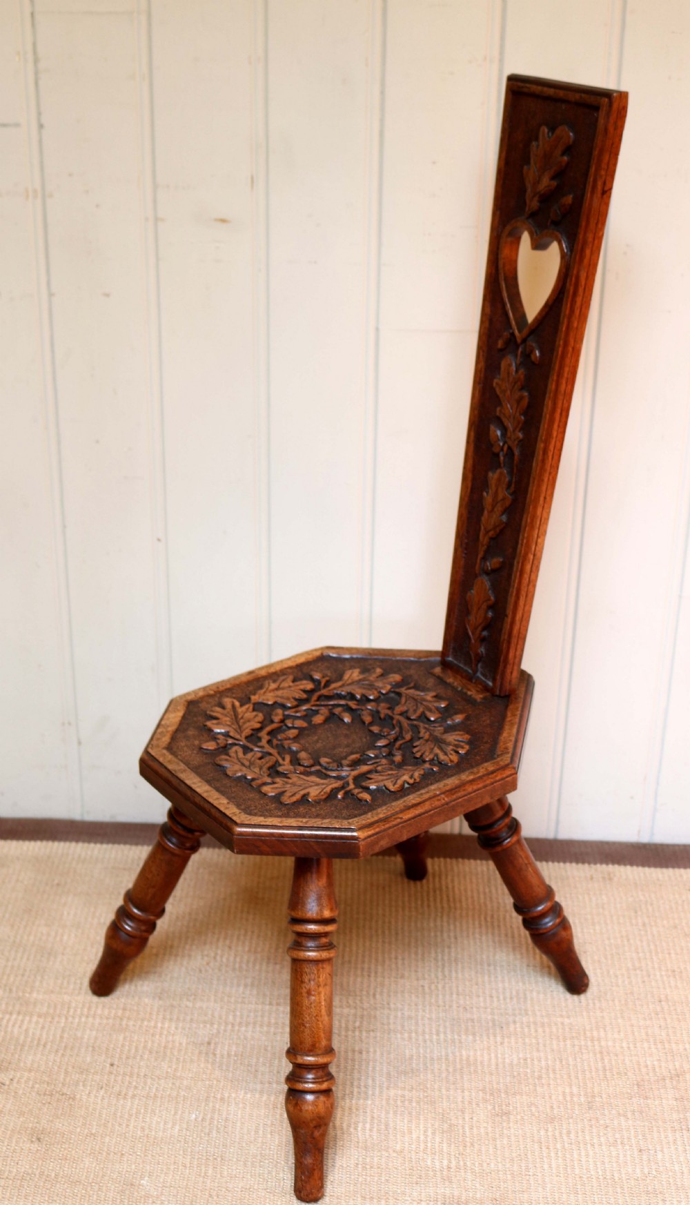 Arts And Crafts Carved Oak Spinning Chair  View VIII