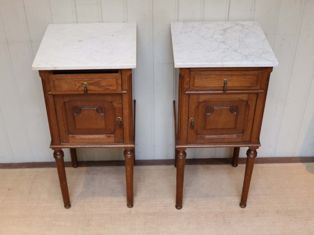 French Oak Marble Top Bedside Cabinets View III