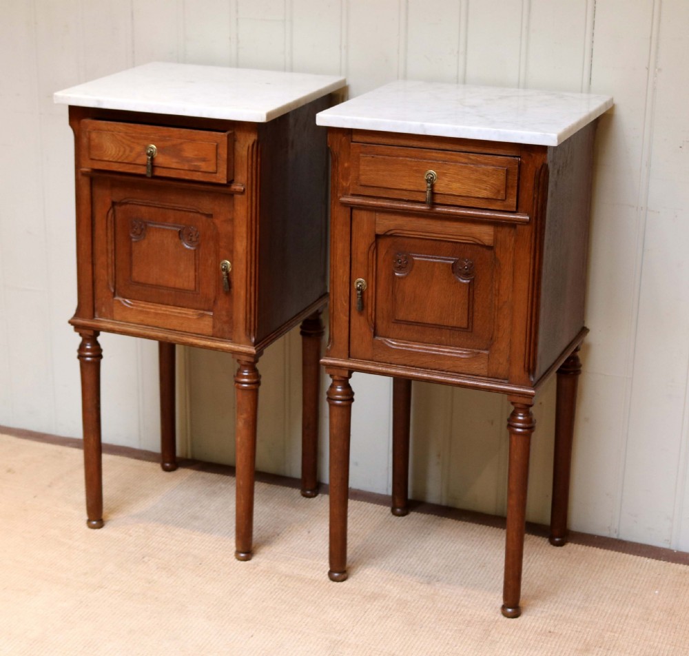 French Oak Marble Top Bedside Cabinets View V