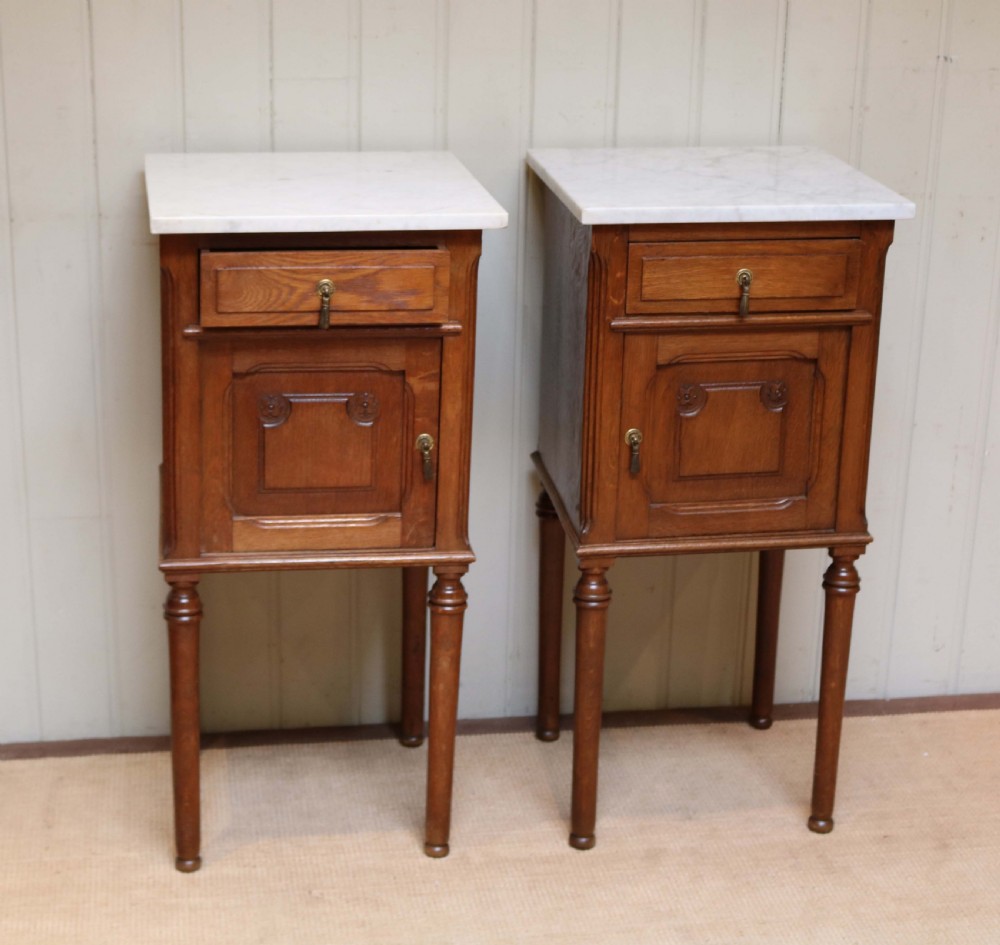 French Oak Marble Top Bedside Cabinets View VI