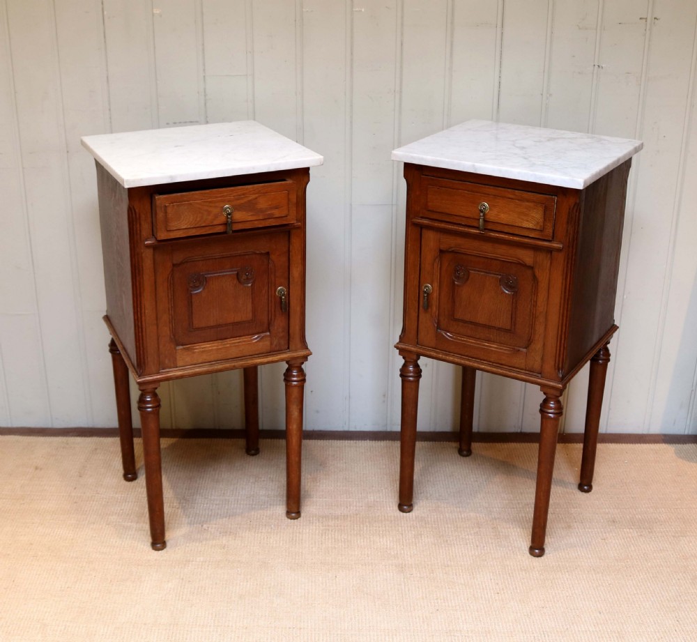 French Oak Marble Top Bedside Cabinets View VII