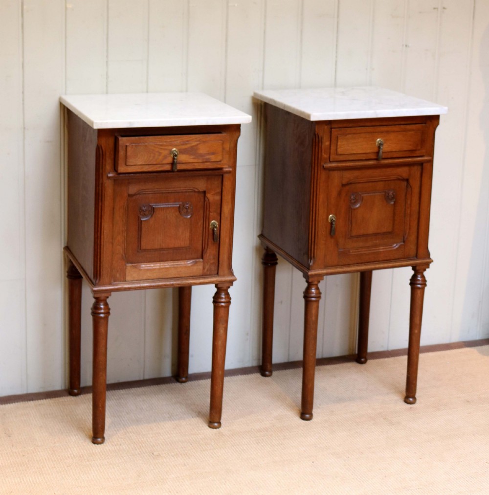French Oak Marble Top Bedside Cabinets View VIII