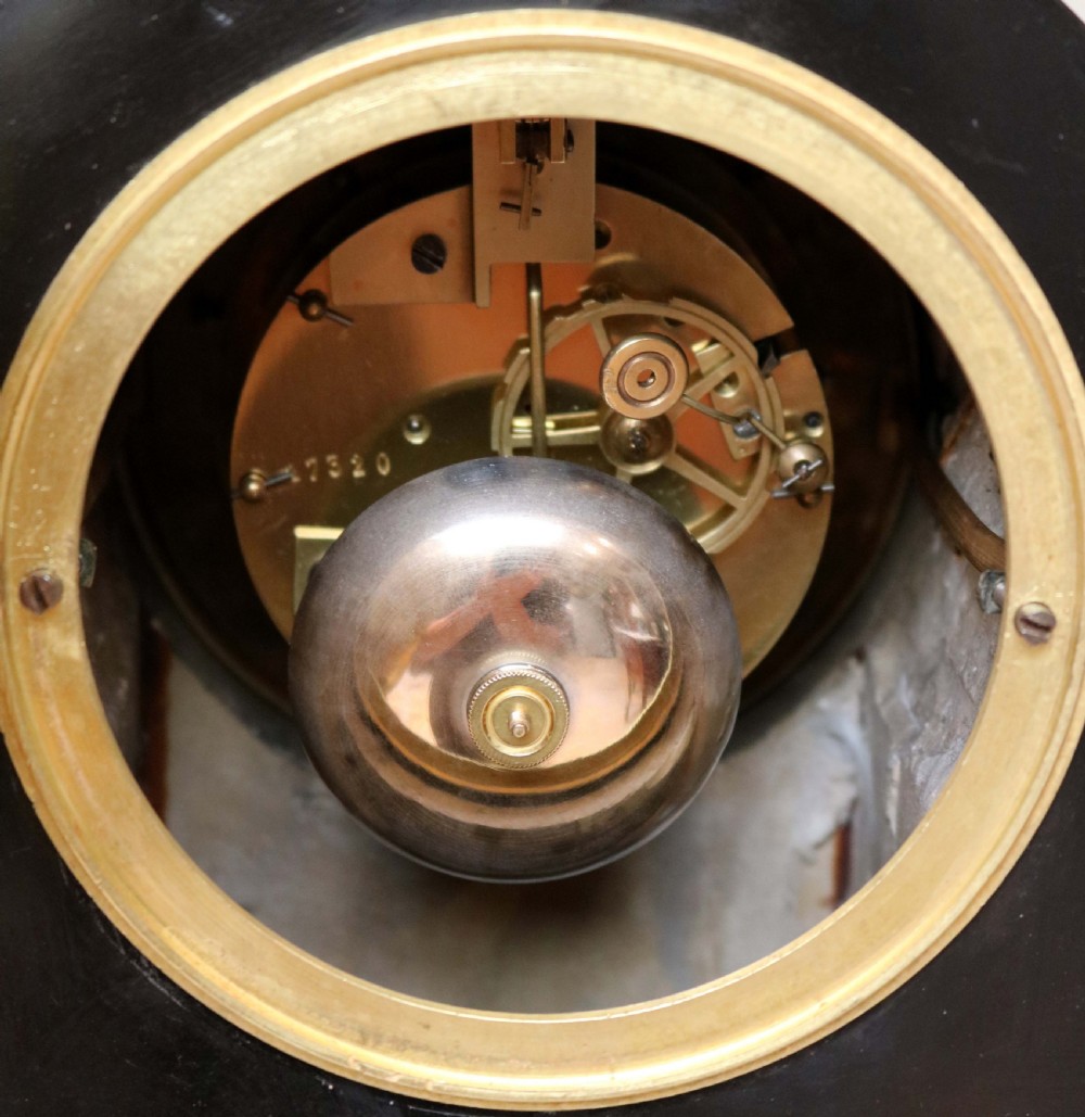 Mid Victorian Polished Slate Mantel Clock With Visible Escapement  View VII
