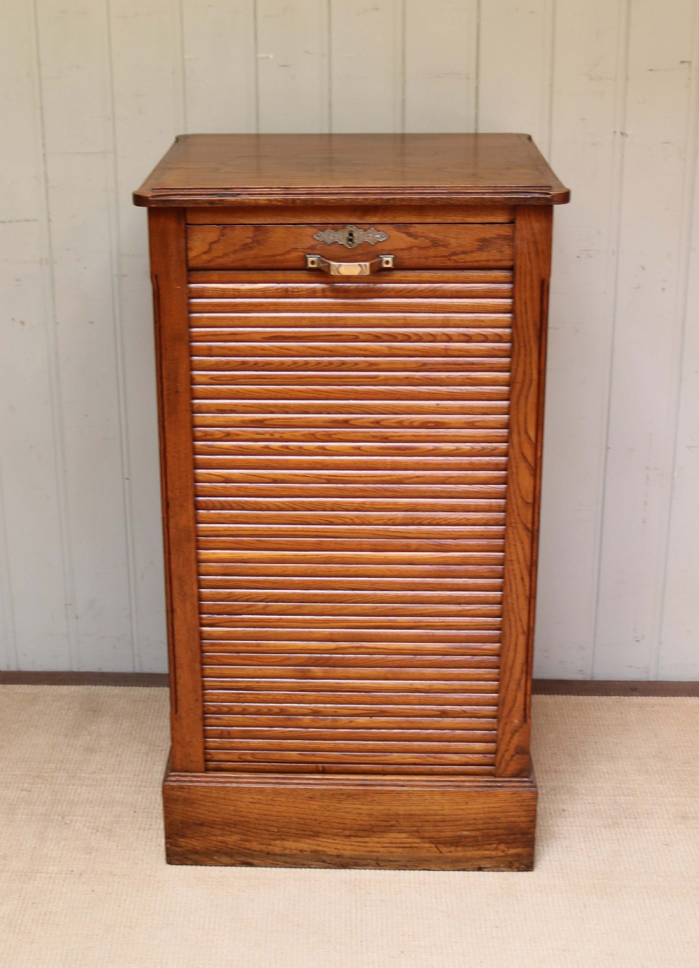 French Oak Tambour Front Filing Cabinet 
