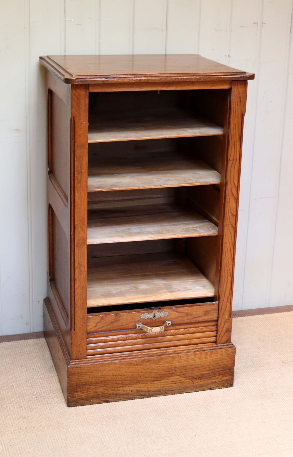 French Oak Tambour Front Filing Cabinet  View II