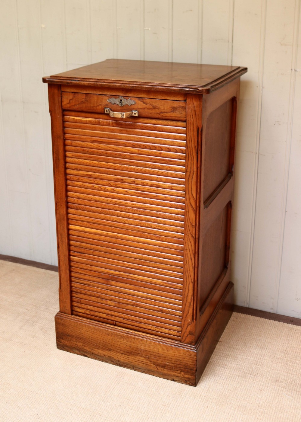 French Oak Tambour Front Filing Cabinet  View III