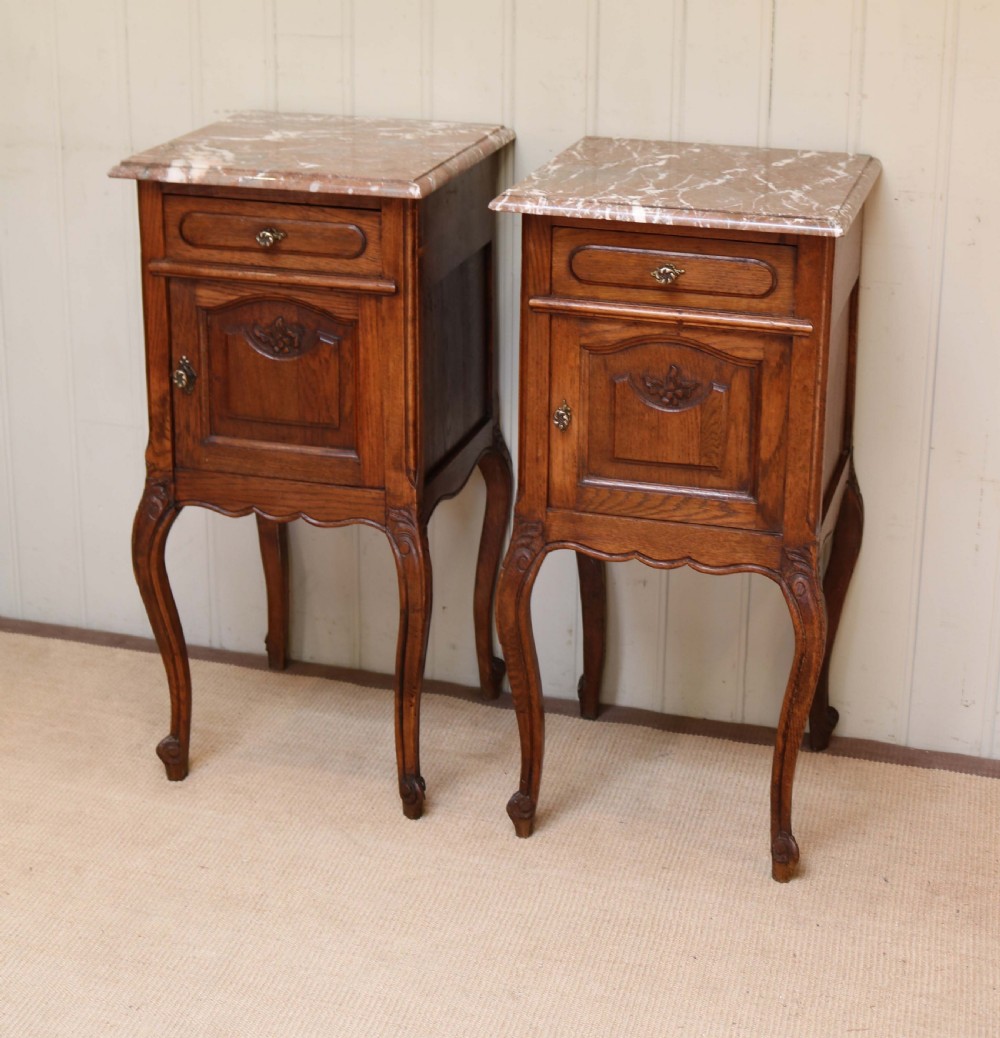 Pair Of French Oak Marble Top Bedside Cabinets  View III