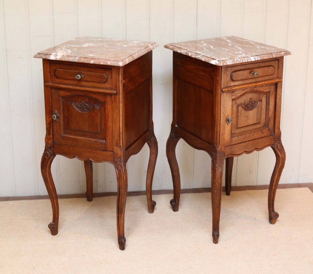 Pair Of French Oak Marble Top Bedside Cabinets  View IV