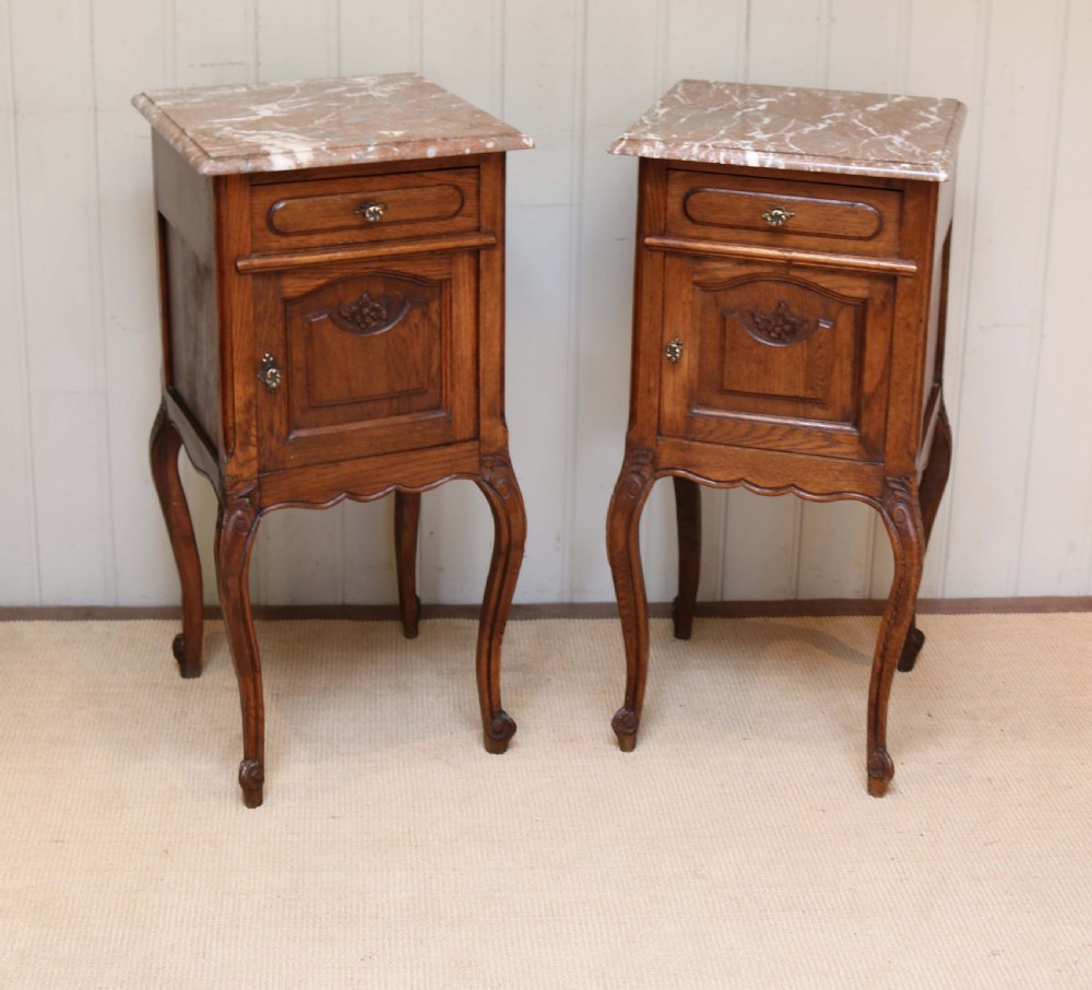 Pair Of French Oak Marble Top Bedside Cabinets  View V