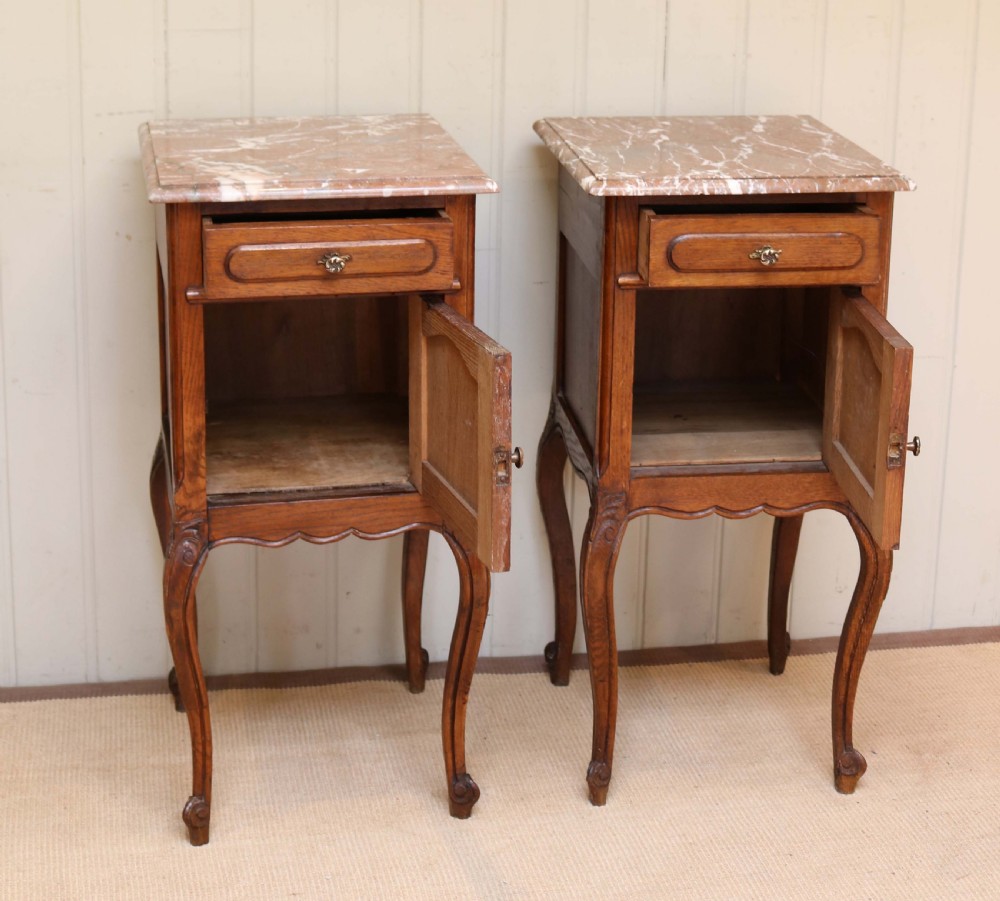 Pair Of French Oak Marble Top Bedside Cabinets  View VI