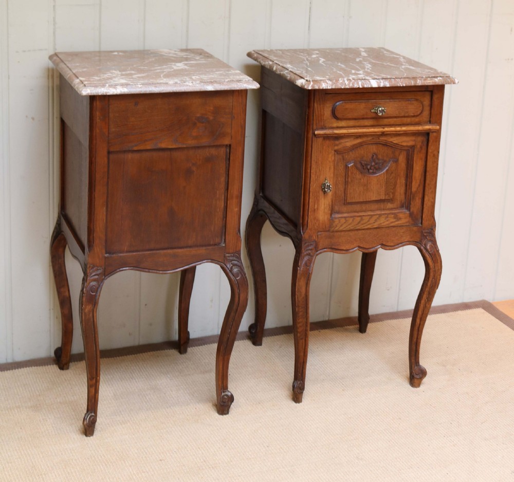 Pair Of French Oak Marble Top Bedside Cabinets  View VII