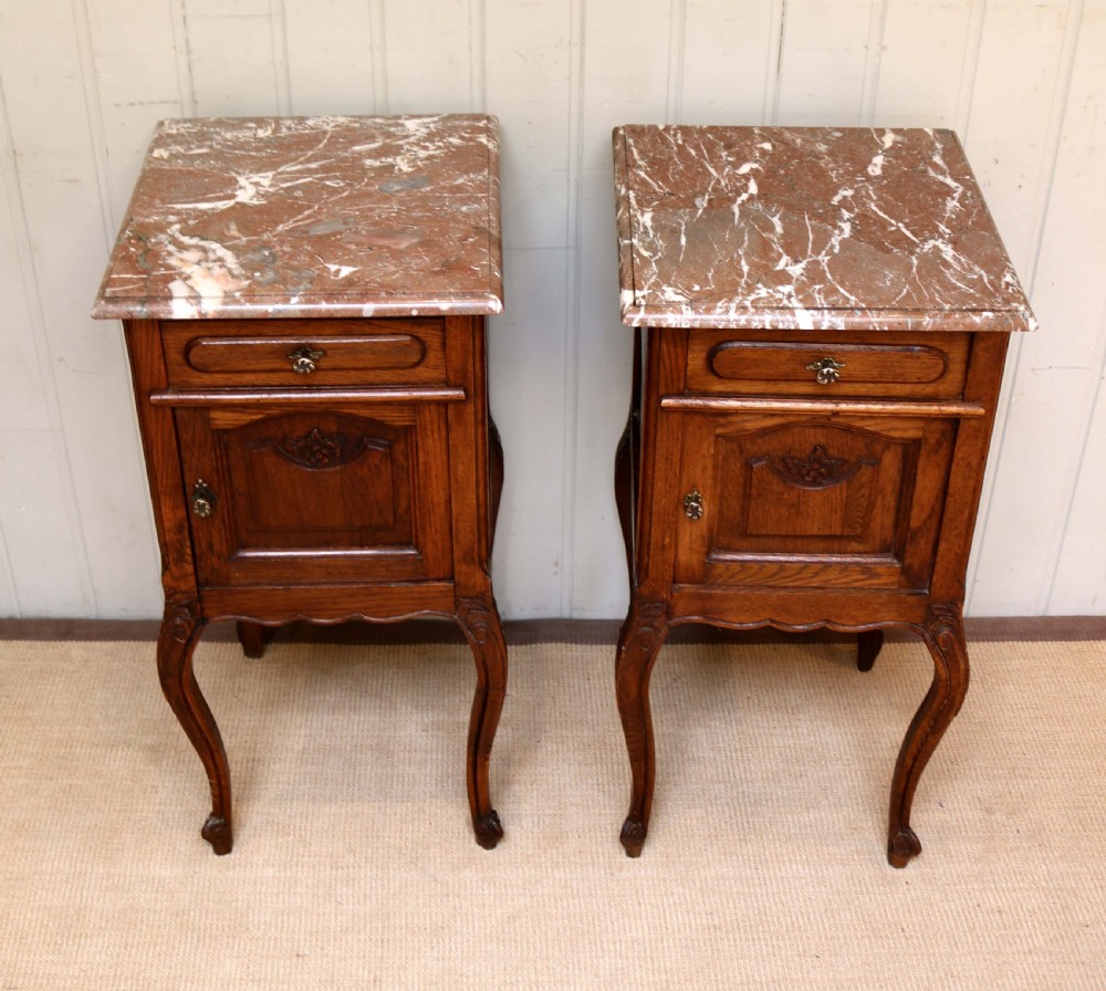 Pair Of French Oak Marble Top Bedside Cabinets  View VIII