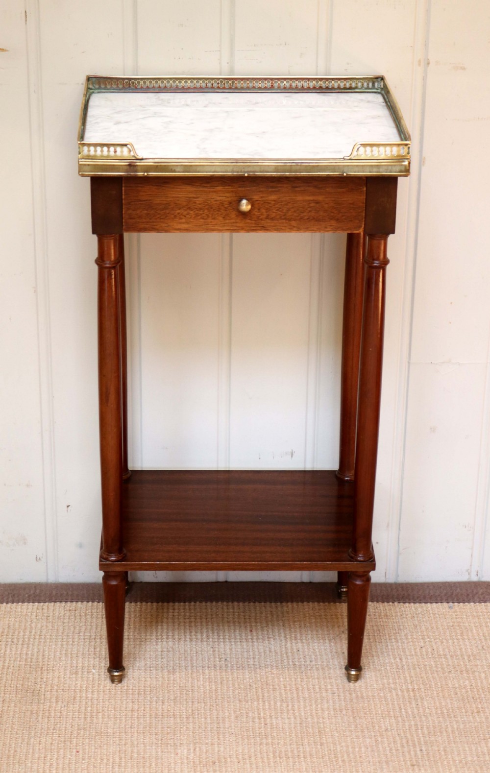 French Mahogany Marble Top Bedside Cabinet