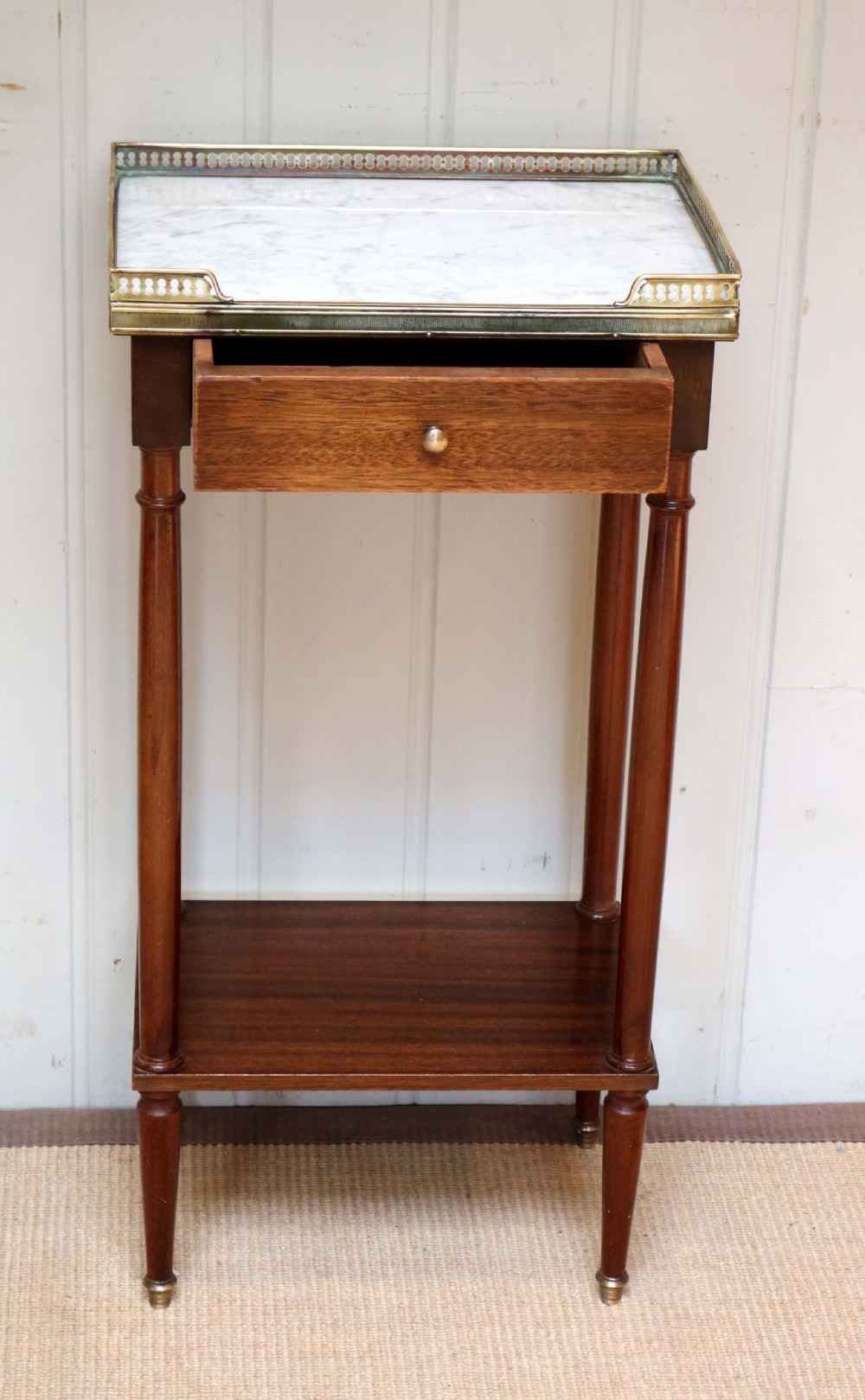 French Mahogany Marble Top Bedside Cabinet View V