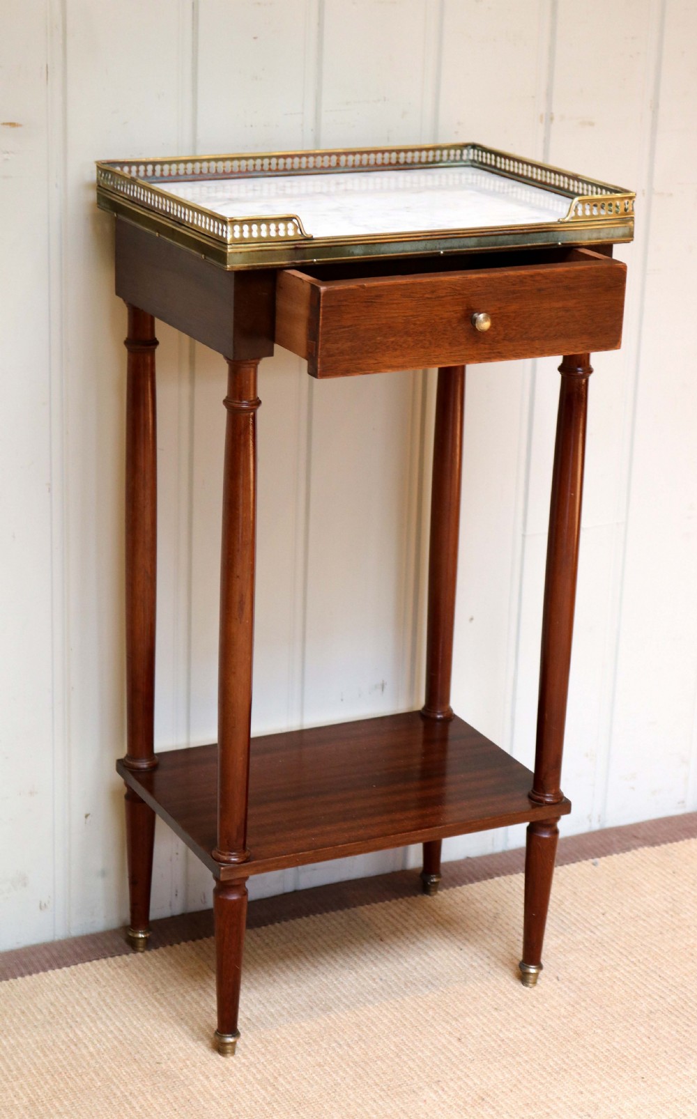 French Mahogany Marble Top Bedside Cabinet View VI