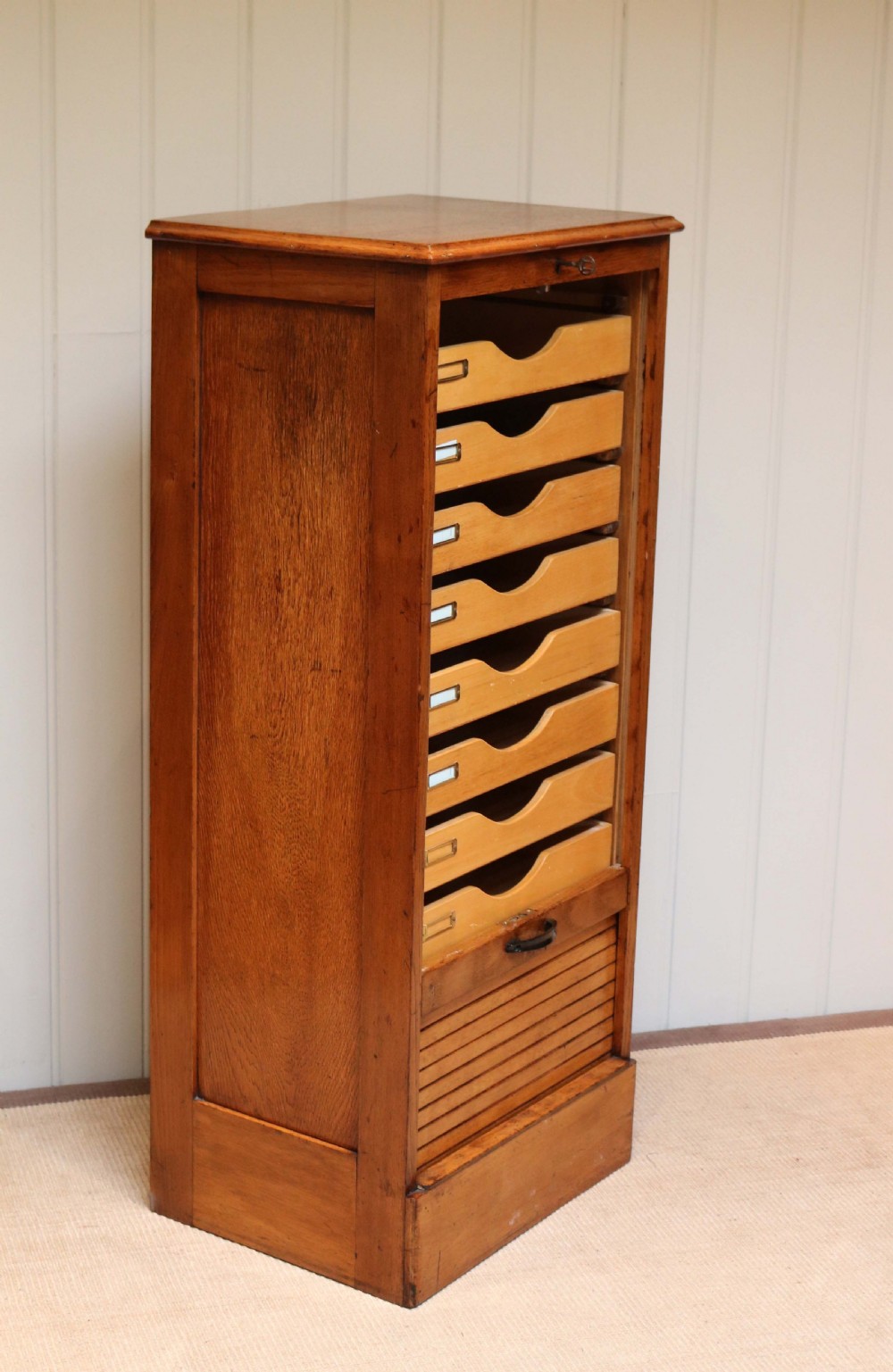 Golden Oak Tambour Front Filing Cabinet View IV