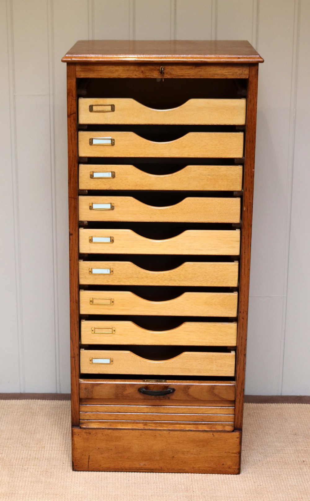 Golden Oak Tambour Front Filing Cabinet View VIII