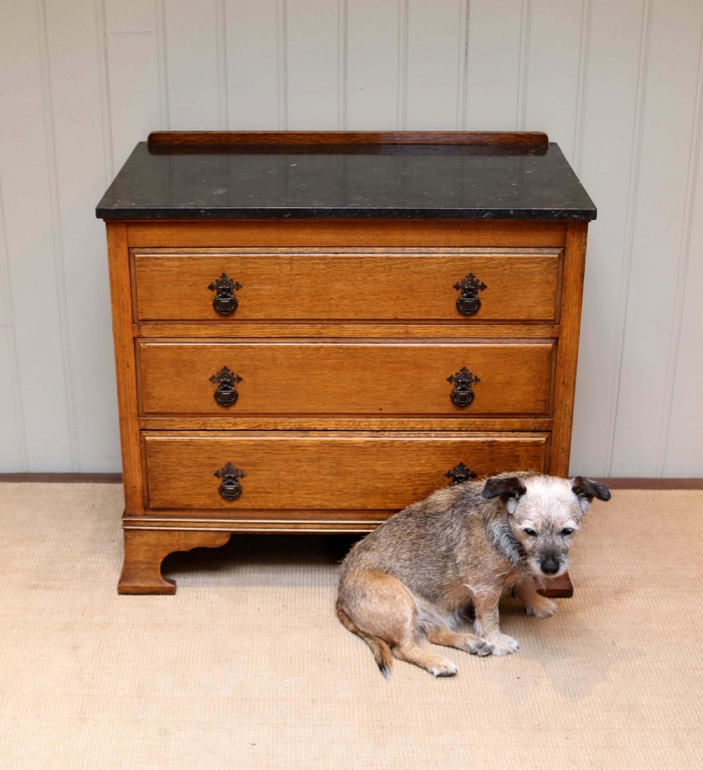 Small Proportioned Oak Marble Top Chest View V