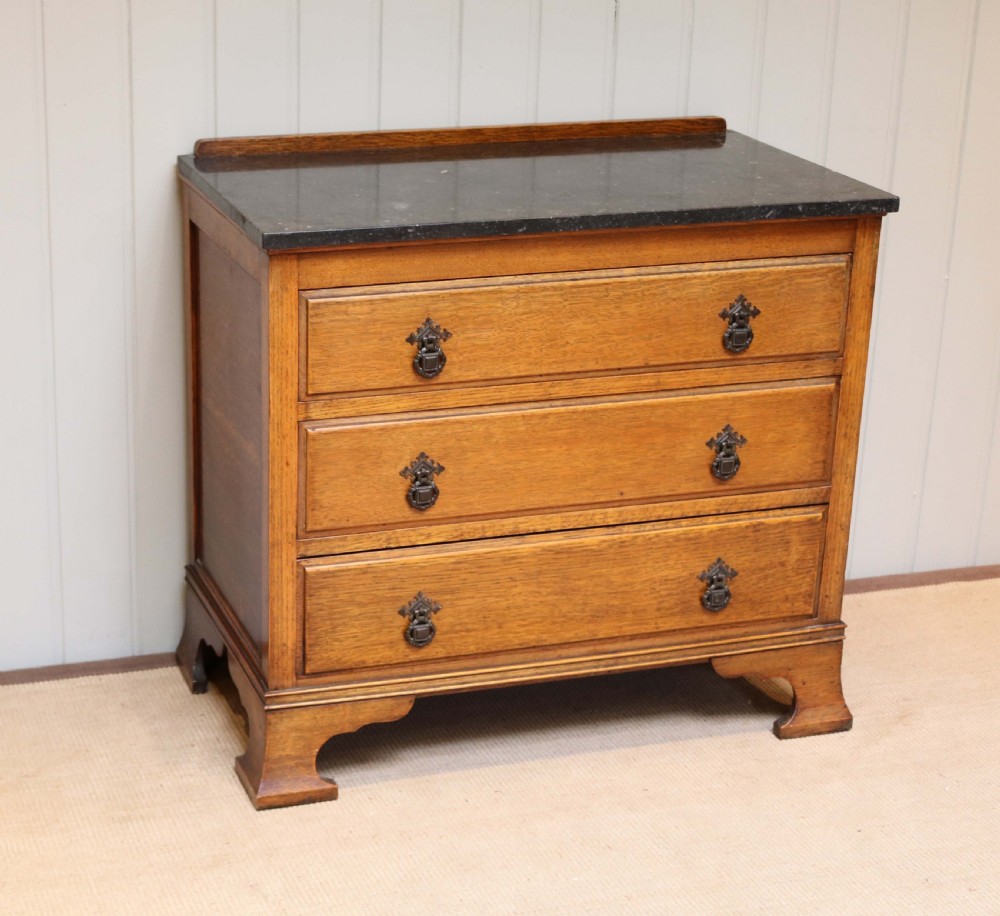 Small Proportioned Oak Marble Top Chest View VIII