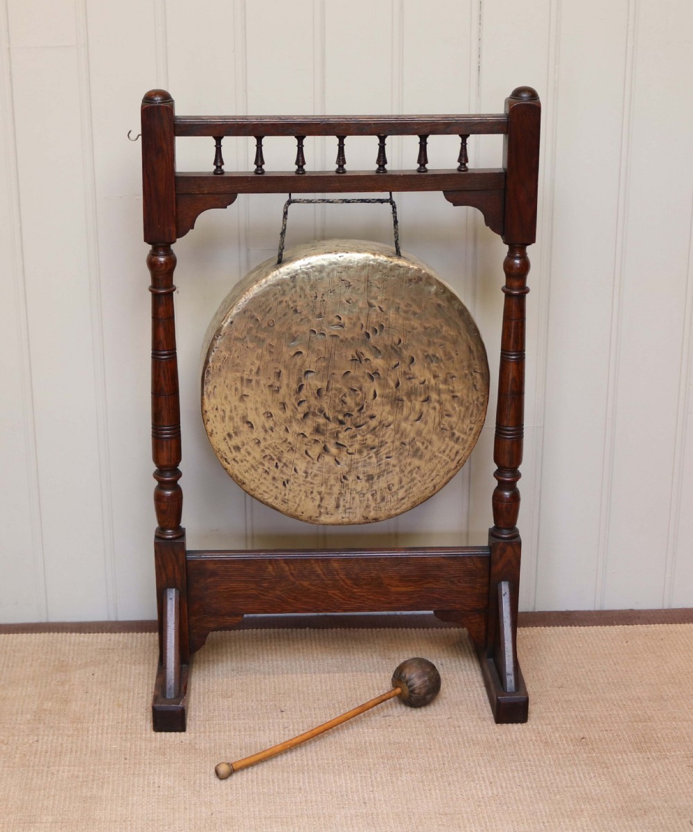 Edwardian Oak Framed Floor Standing Gong View II