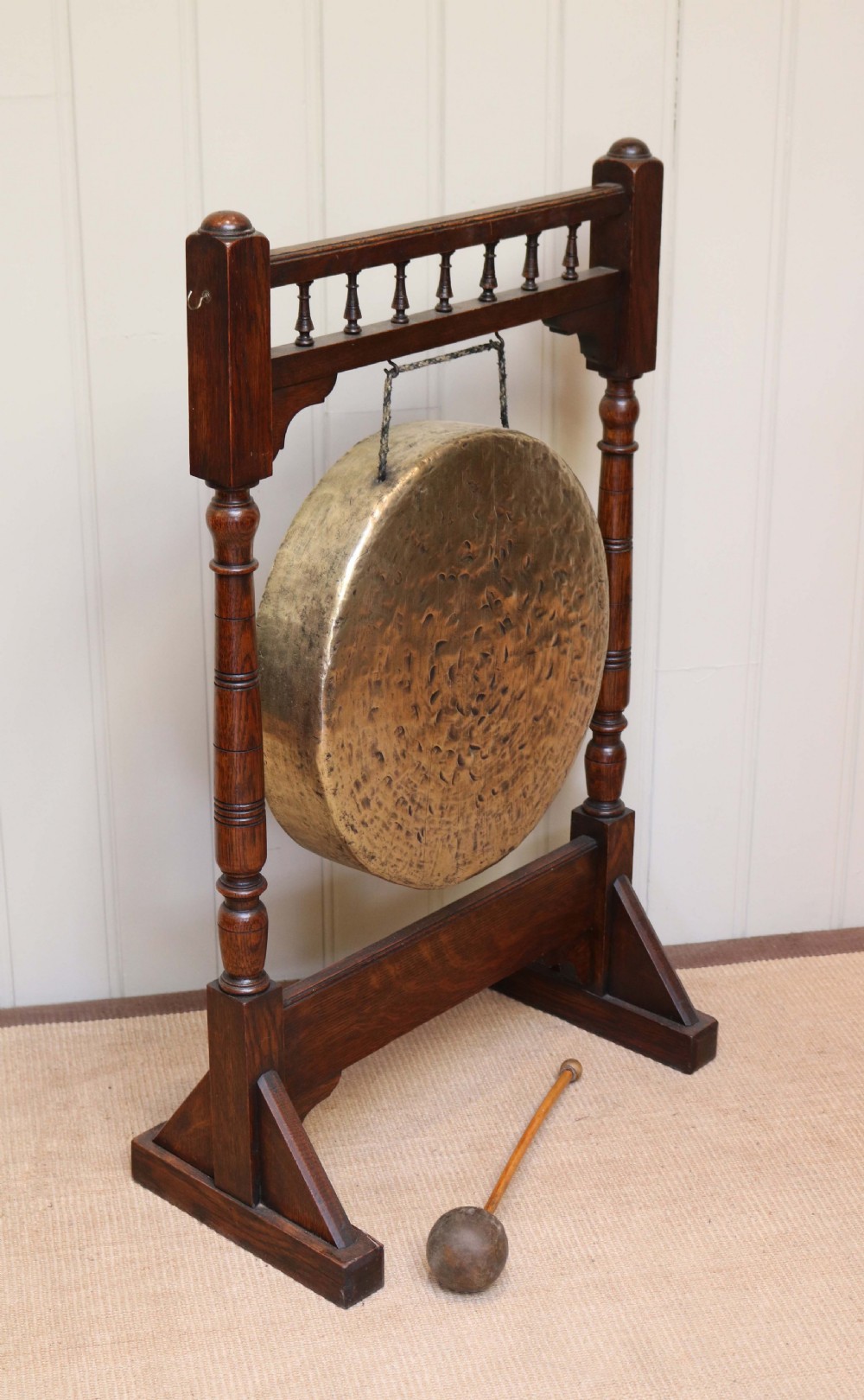 Edwardian Oak Framed Floor Standing Gong View III
