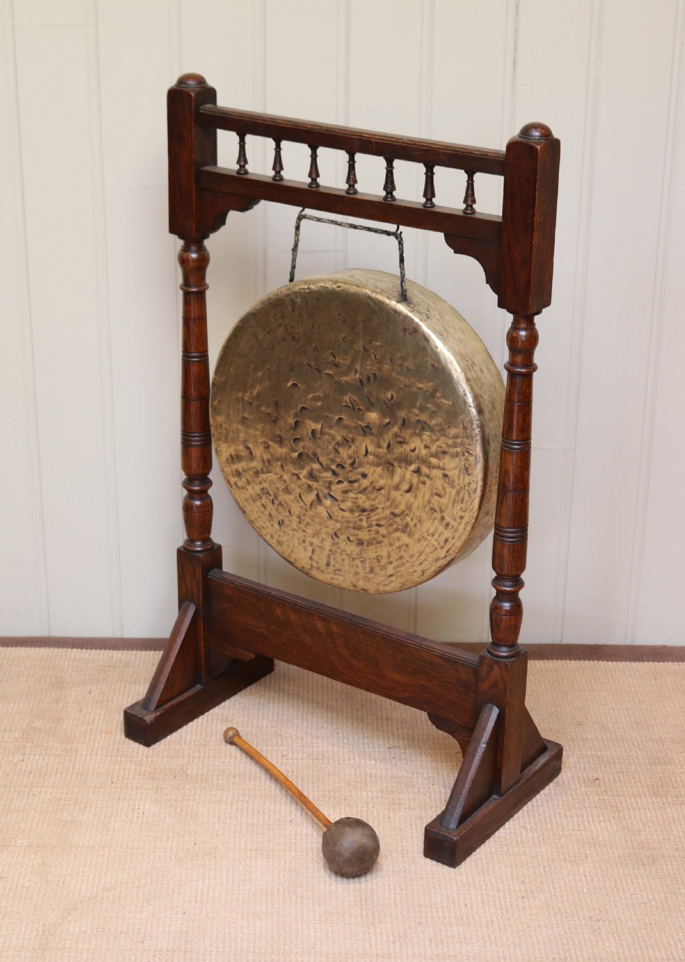 Edwardian Oak Framed Floor Standing Gong View IV