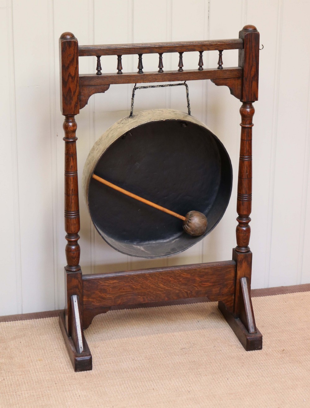Edwardian Oak Framed Floor Standing Gong View V