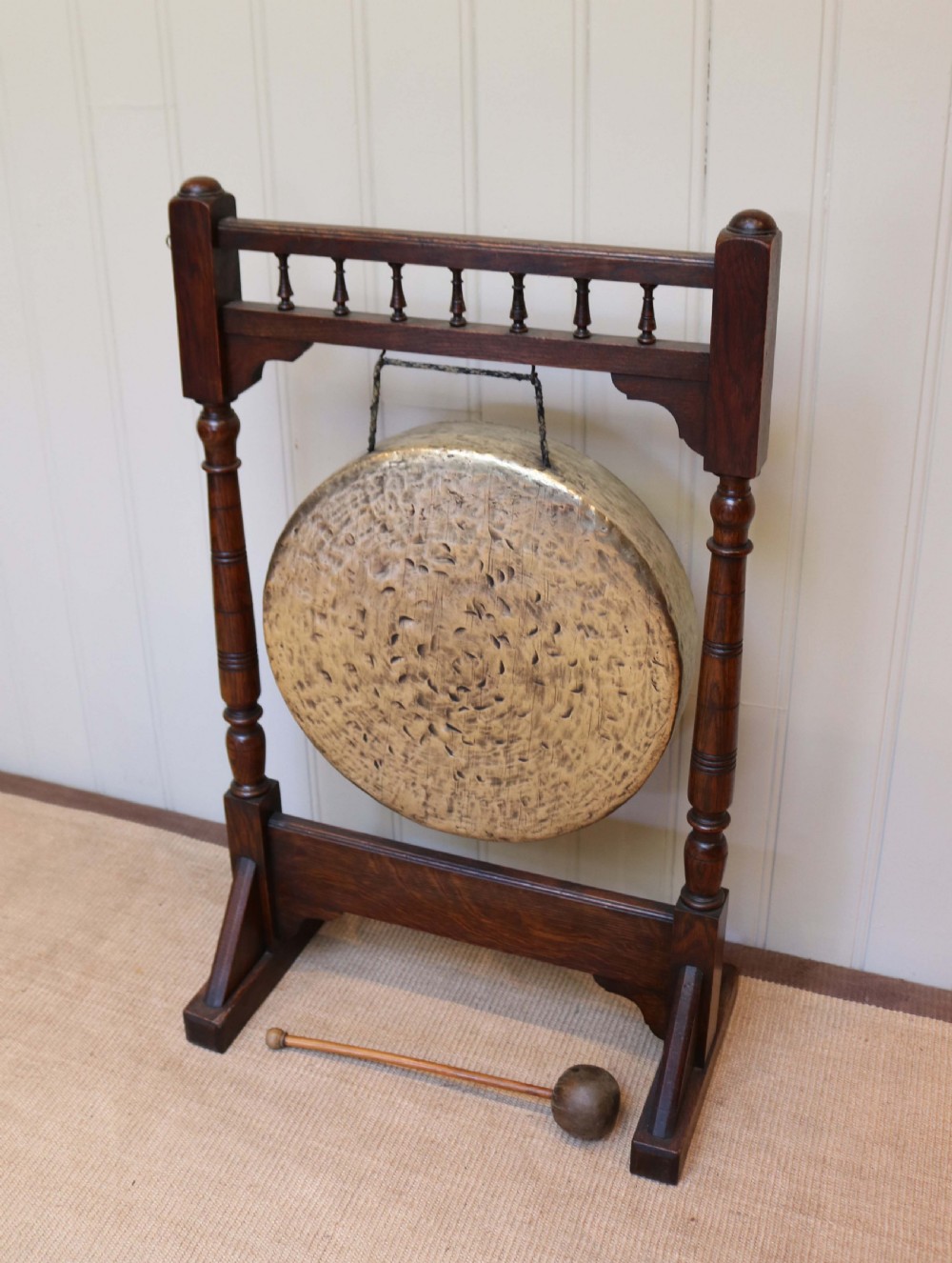 Edwardian Oak Framed Floor Standing Gong View VII