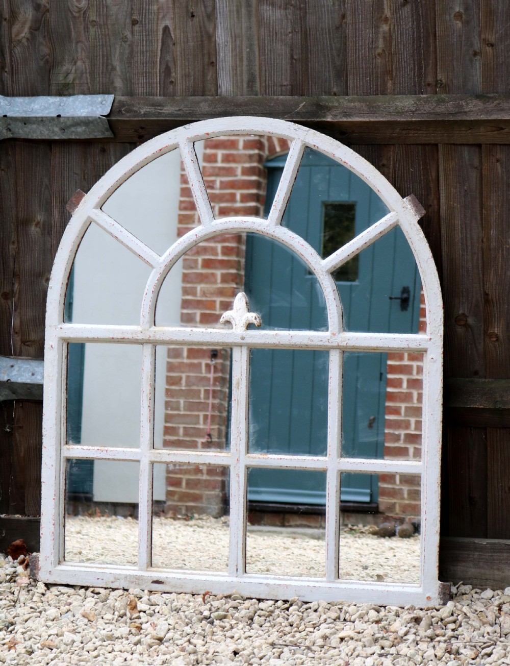 Late 19th Century Painted Arch Top Metal Window Mirror View II