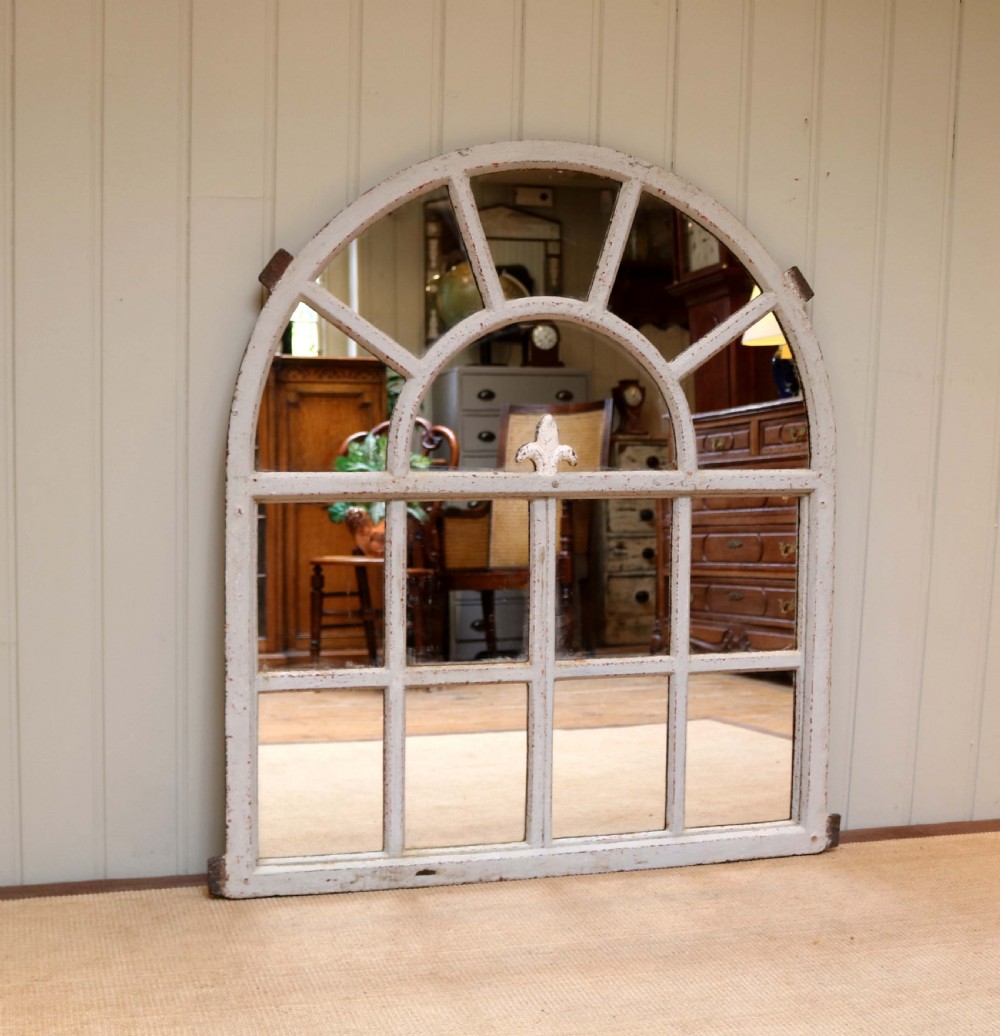 Late 19th Century Painted Arch Top Metal Window Mirror View IV